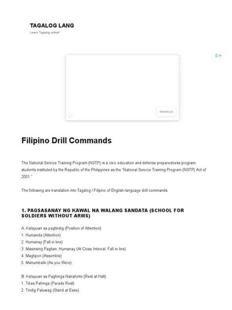 Drills in Tagalog.